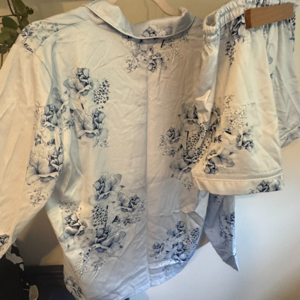 Blue Floral Satin PJ Set